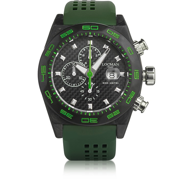 Stealth 300mt Reloj Cronógrafo para Hombre de Titanio y Fibra de Carbono Verde con Correa de Silicona - Locman