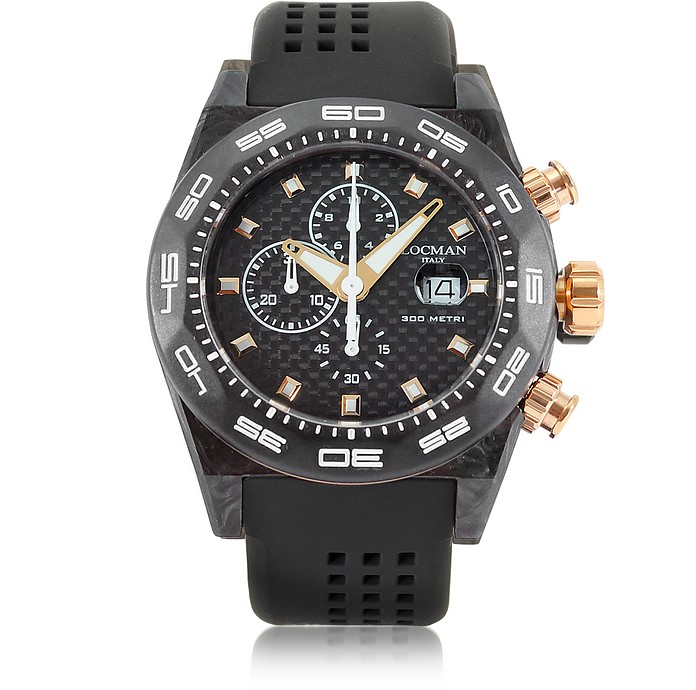 Stealth 300mt Black/Gold Carbon Fiber and Titanium Quartz Movement Men's Chronograph Watch - Locman