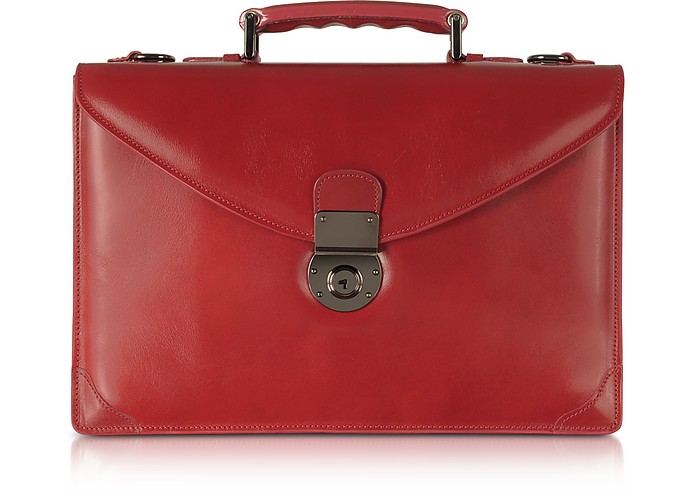 Ruby Red Double Gusset Leather Briefcase - L.A.P.A.