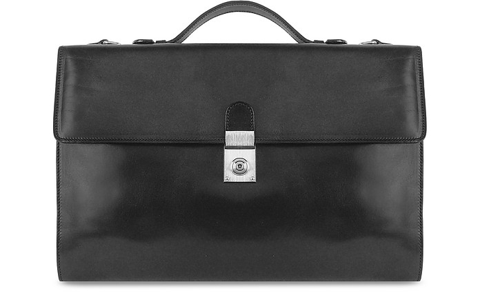 Men's Black Italian Leather Portfolio Briefcase - L.A.P.A.