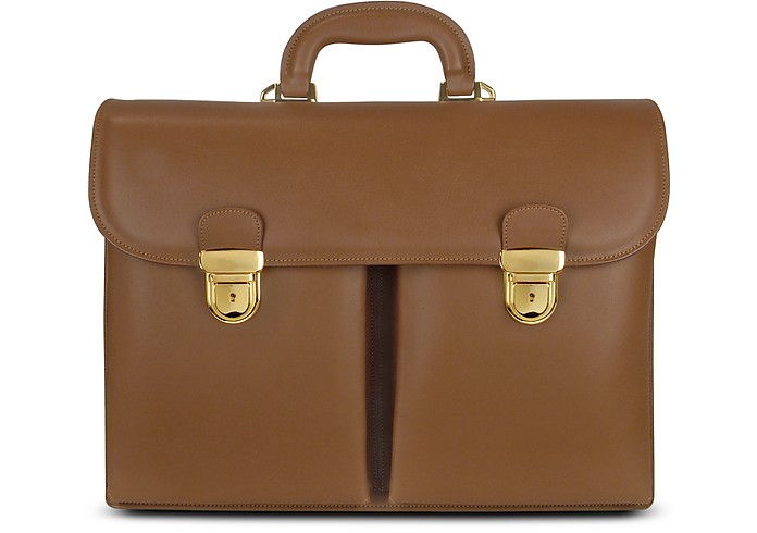 Men's Front-pocket Tan Brown Italian Leather Briefcase - L.A.P.A.