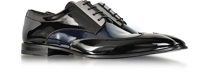 Loriblu Black and Blue Patent Leather Derby Shoe 40 (7US | 6.5UK | 40EU ...