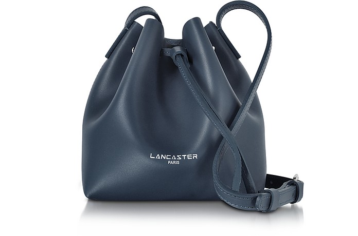 Pur Smooth Dark Blue Leather Mini Bucket Bag - Lancaster Paris