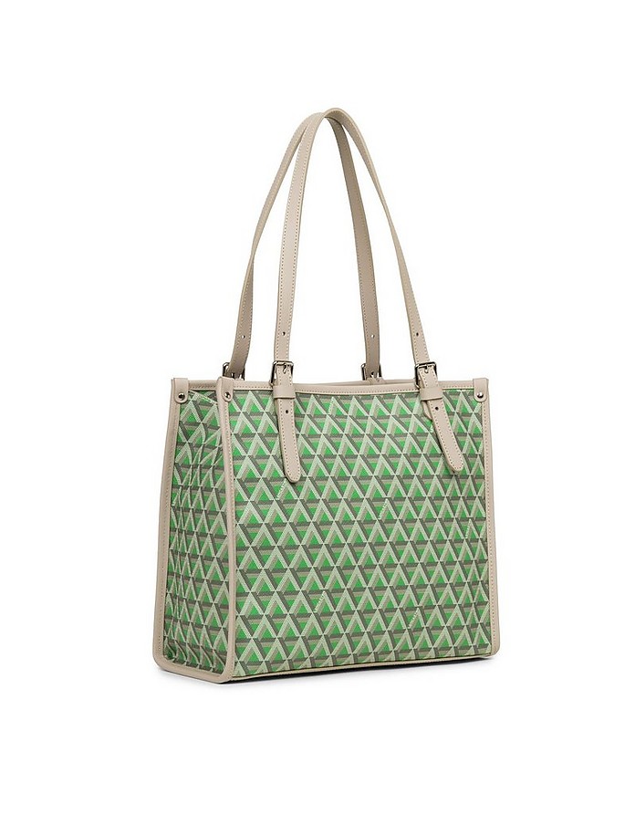 Lancaster Paris Green Ikon Two-Tone Coated Canvas Tote Bag at FORZIERI