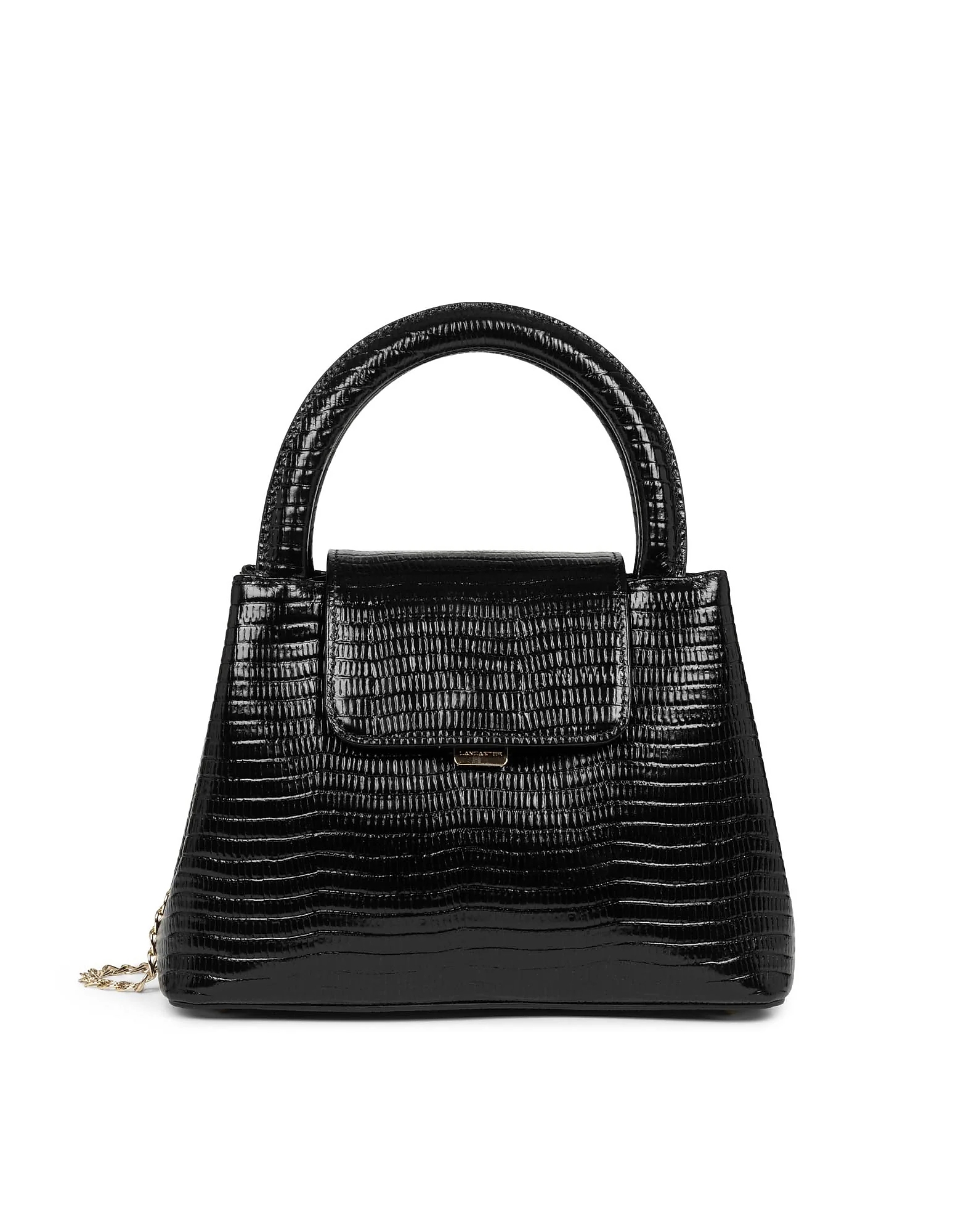 Lancaster Designer Handbags Carla Lizzard Effect Leather Handbag In Noir