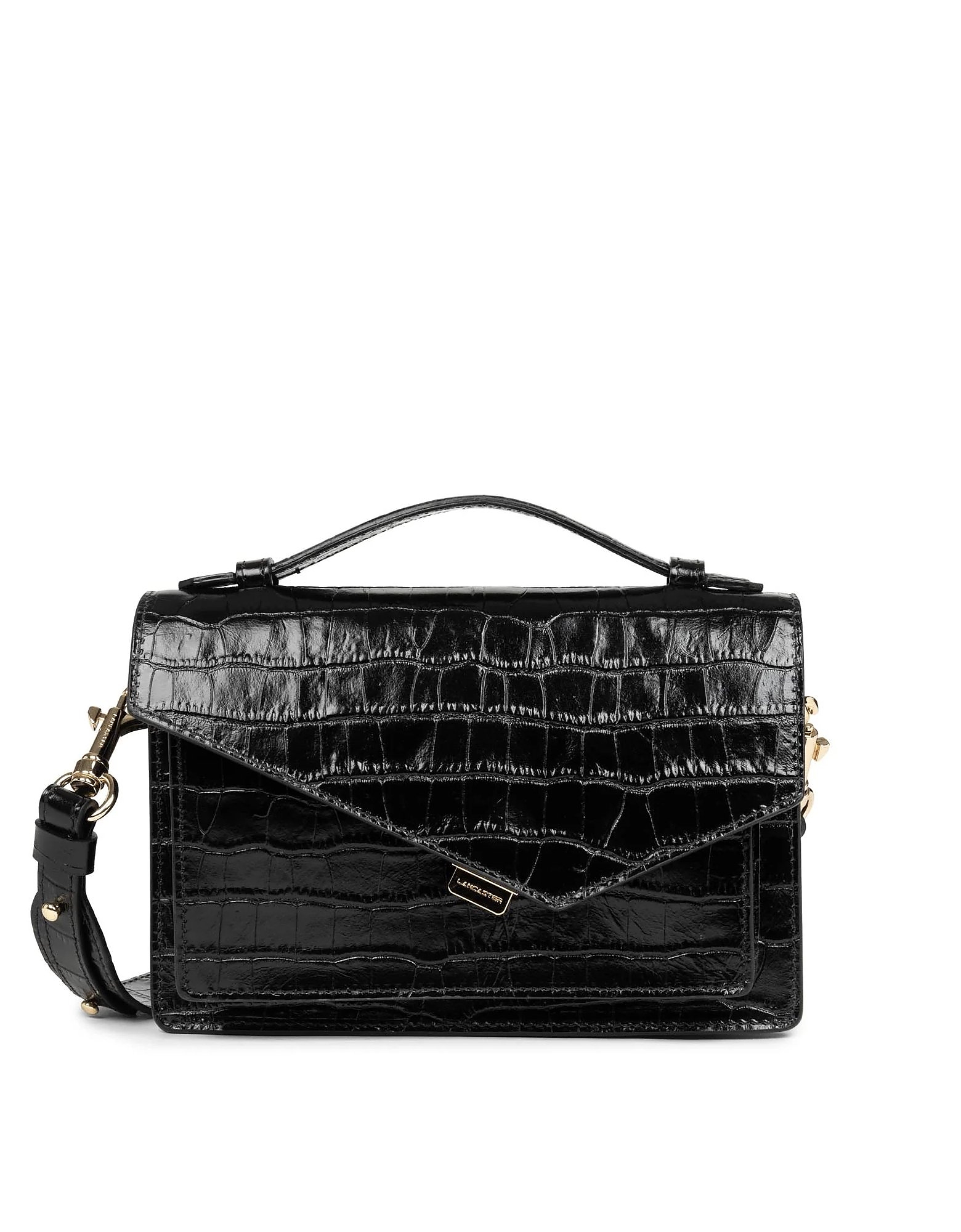 Lancaster Designer Handbags Zoé Leather Crossbody Bag In Croco Noir