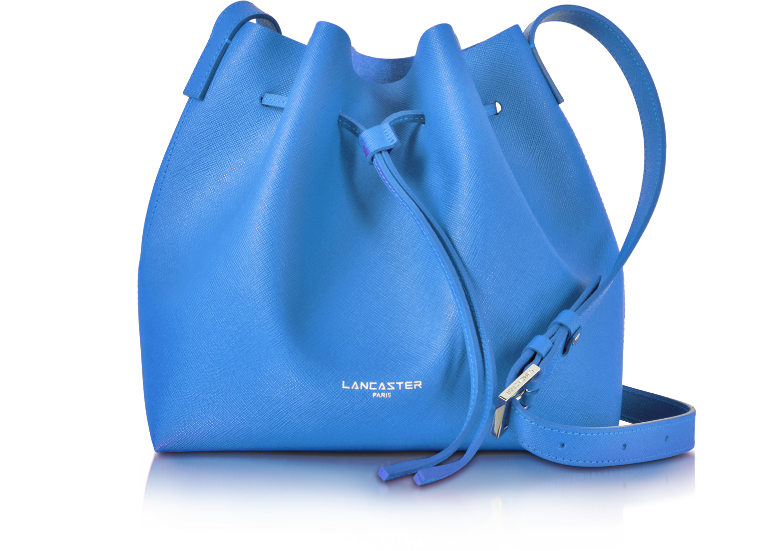 Lancaster Paris Pur Smooth Blue Leather Bucket Bag at FORZIERI