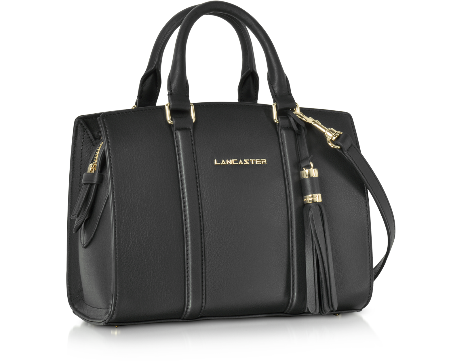 Lancaster Paris Mademoiselle Ana Black Leather Small Satchel Bag at FORZIERI