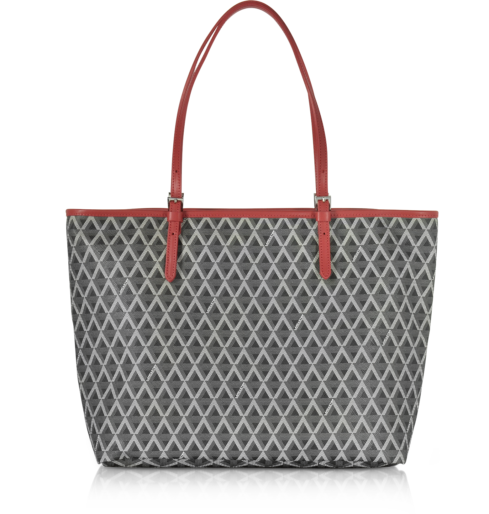 Lancaster Paris Ikon Black & Red Coated Canvas and Leather Tote Bag at FORZIERI