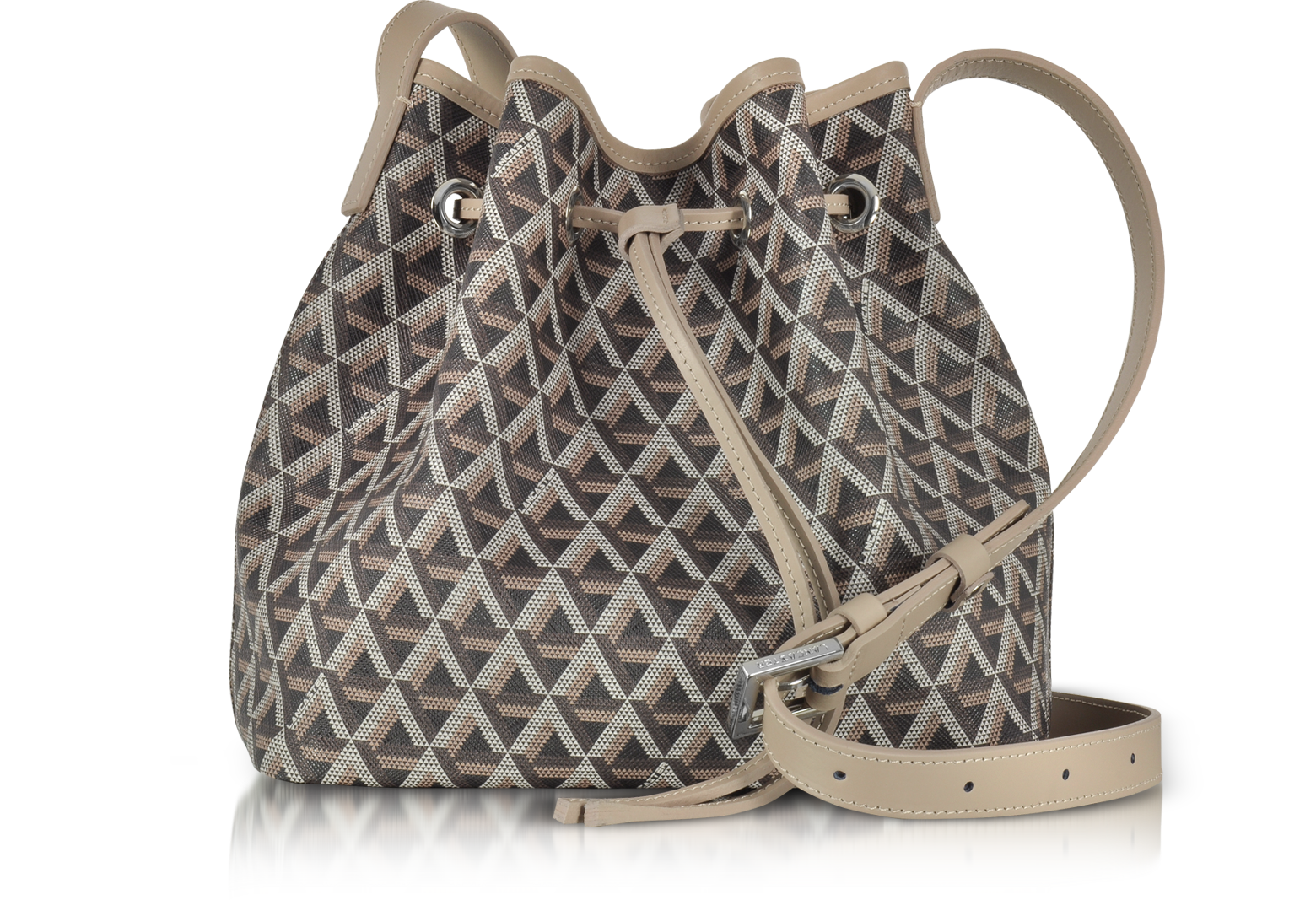 Lancaster Paris Ikon Brown & Nude Coated Canvas and Leather Small Bucket Bag at FORZIERI Australia