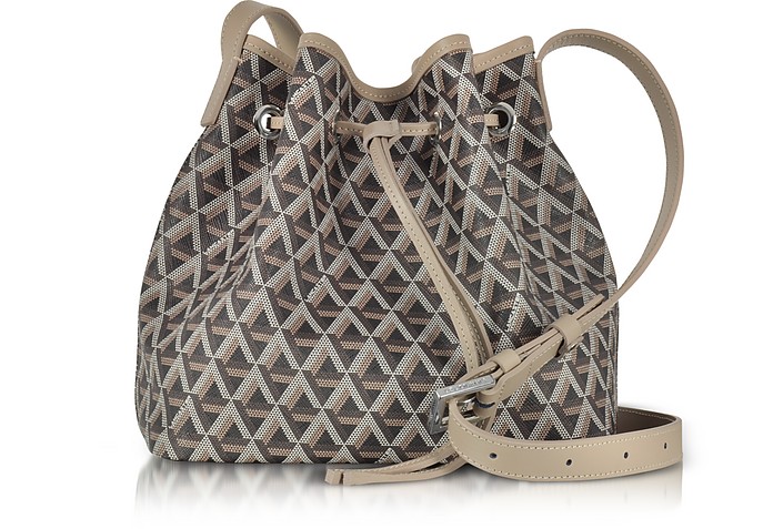 Ikon Brown & Nude Coated Canvas and Leather Small Bucket Bag - Lancaster Paris