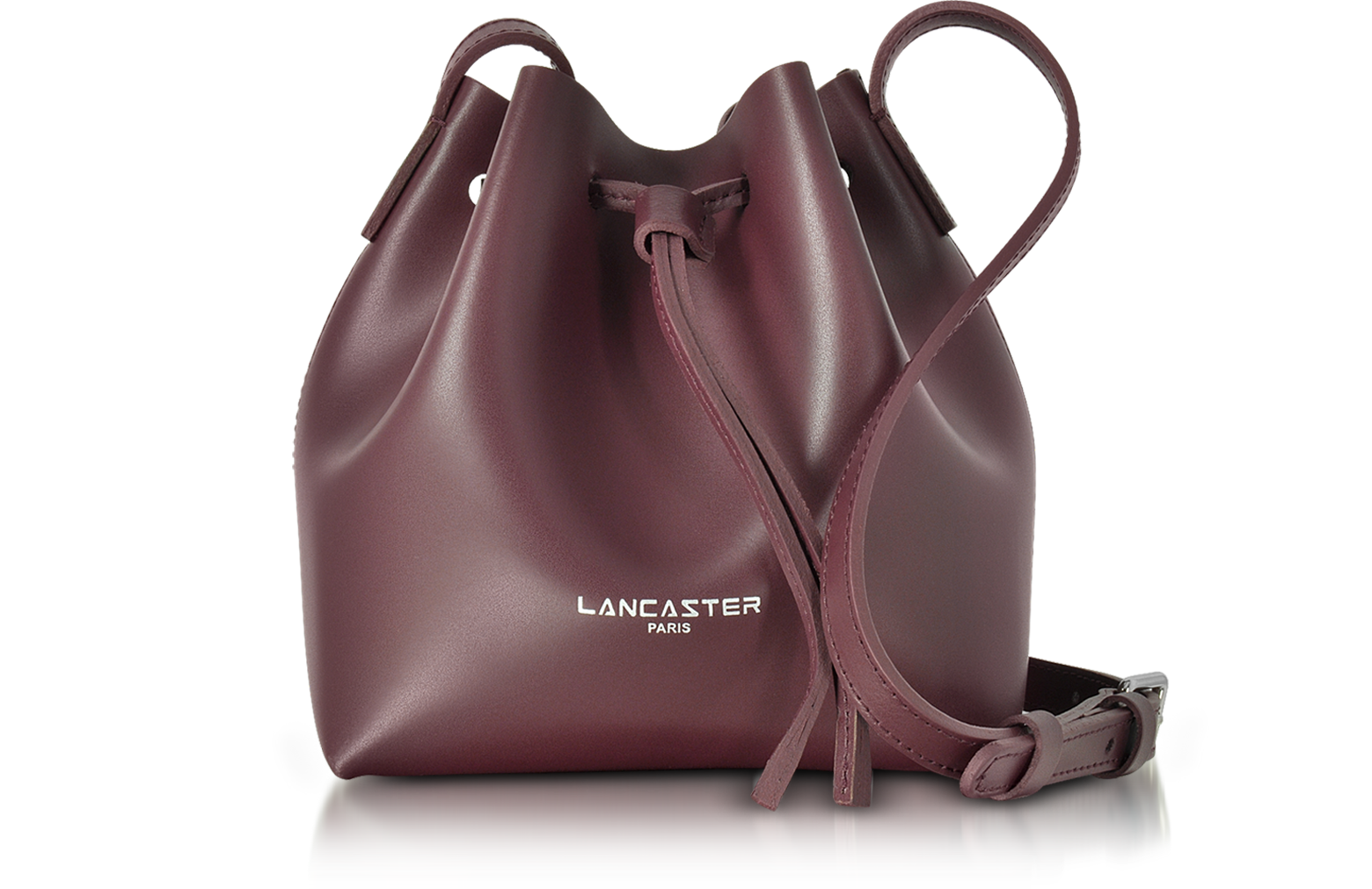 Lancaster Paris Burgundy Pur Smooth Leather Mini Bucket Bag at FORZIERI