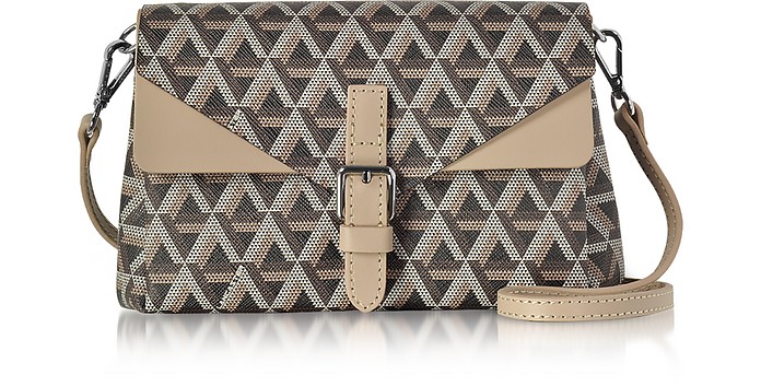 Ikon Brown & Nude Coated Canvas and Leather Mini Clutch - Lancaster Paris