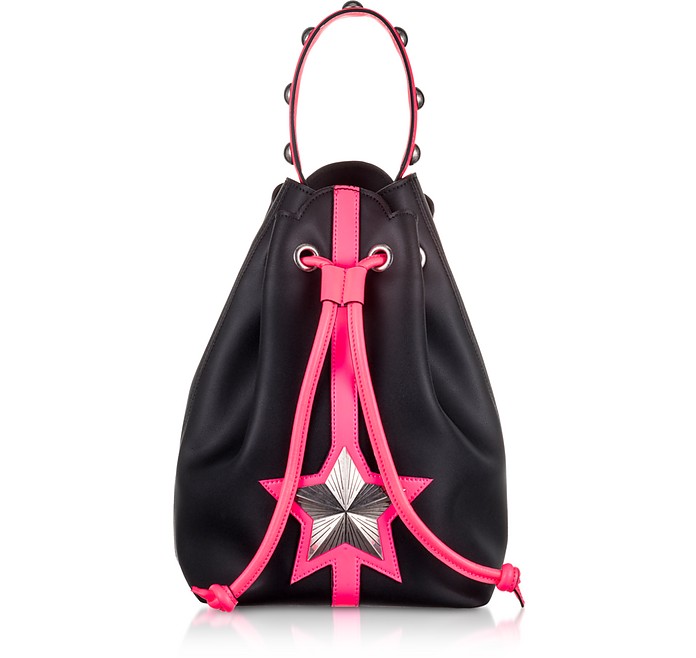 Black & Neon Pink Leather Vega Bucket Bag - Les Jeunes Etoiles