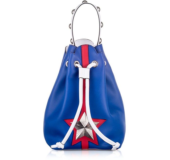 Blue and Red Leather Vega Bucket Bag - Les Jeunes Etoiles
