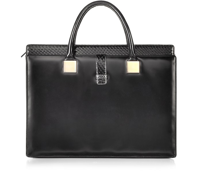 Anniversary Black Ayers and Leather Tote - Linda Farrow