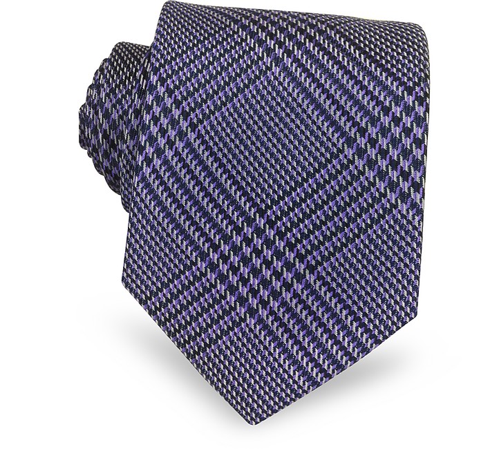 Purple Prince of Wales Woven Silk Tie - Laura Biagiotti