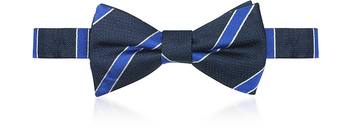 Navy/Electric Blue Striped Woven Silk Pre-tied Bow-tie - Laura Biagiotti