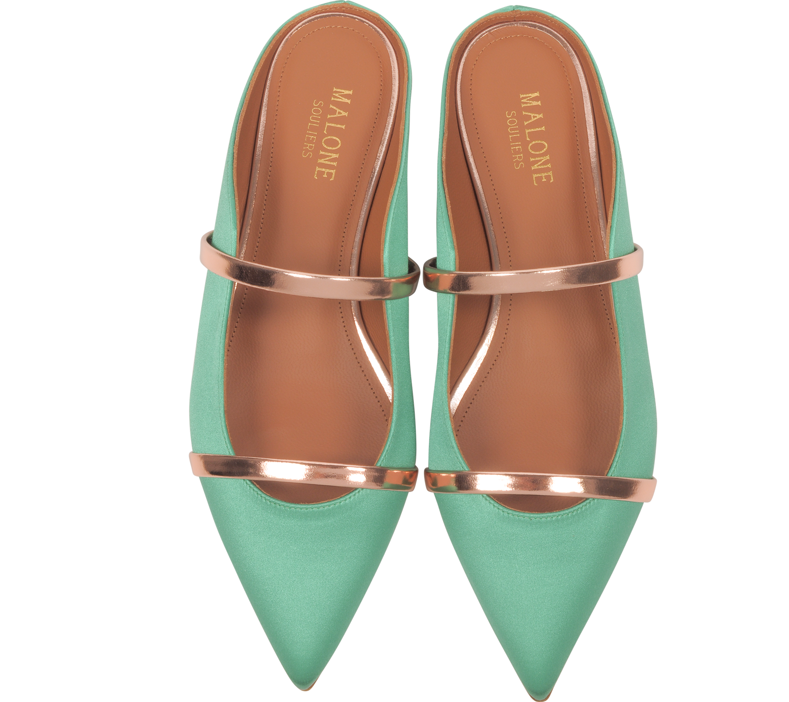 Malone Souliers Maureen Emerald Green Satin and Rose Gold Nappa Leather ...