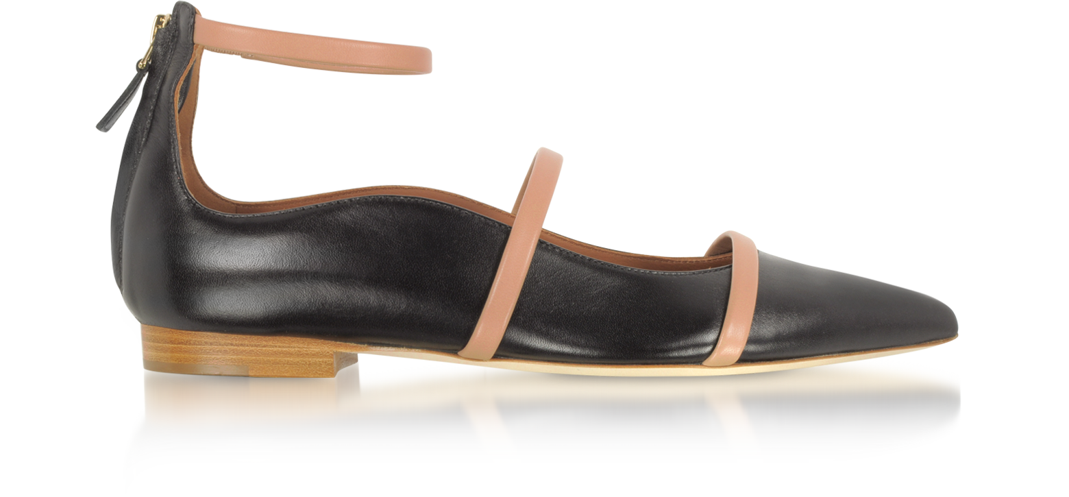 Malone Souliers Robyn Flat Black and Nude Nappa Leather Ballerinas 35 ...