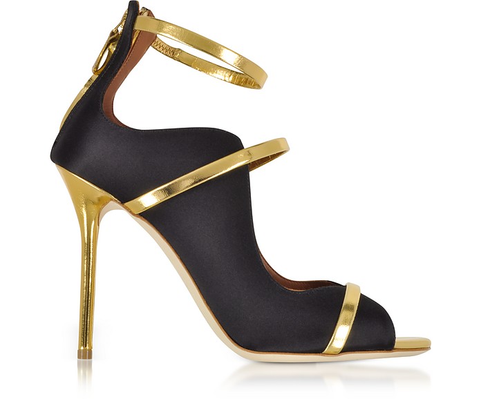 Malone Souliers Mika Black Satin and Gold Mirror Nappa High Heel ...