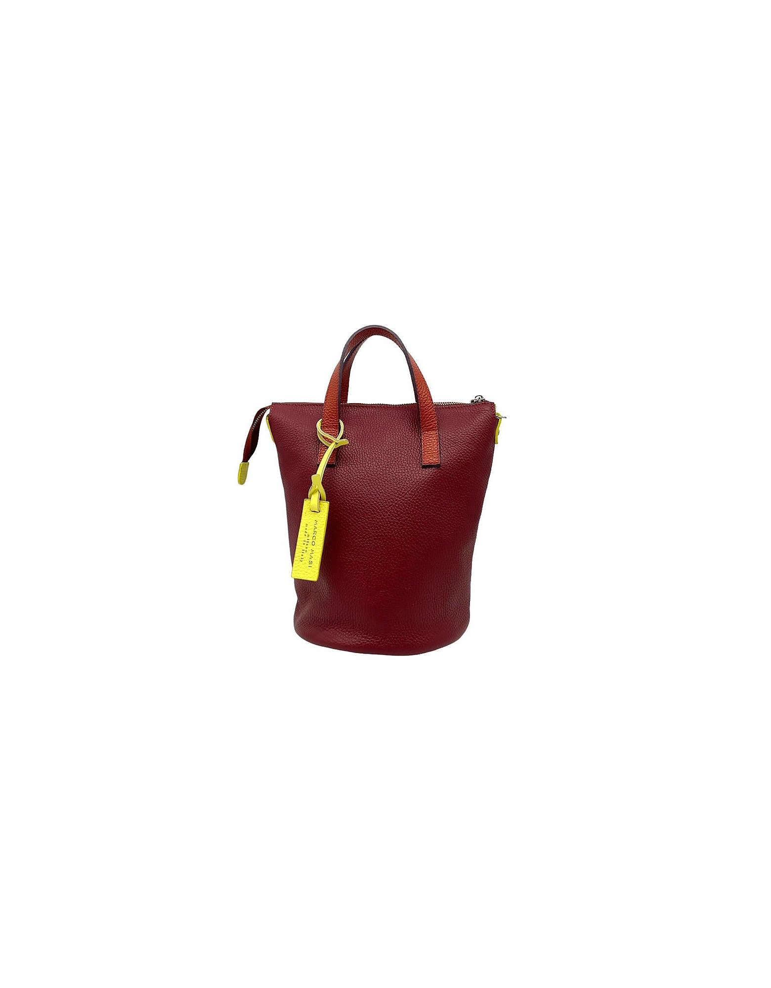 Marco Masi Designer Handbags 3377 - Brandy And Yellow Top Handle Bag In Burgundy