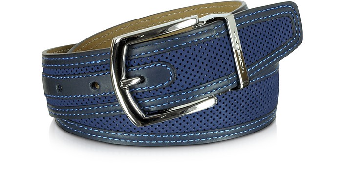 St.Barth Navy Blue Perforated Nubuck and Leather Belt