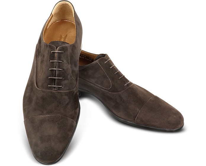 Dublin Dark Brown Suede Cap-Toe Oxford Shoes - Moreschi
