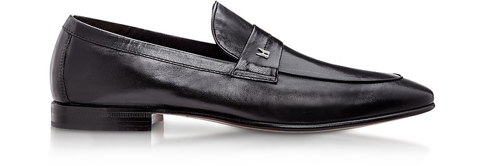 Brisbane Black M Kangaroo Leather Loafer Shoes - Moreschi