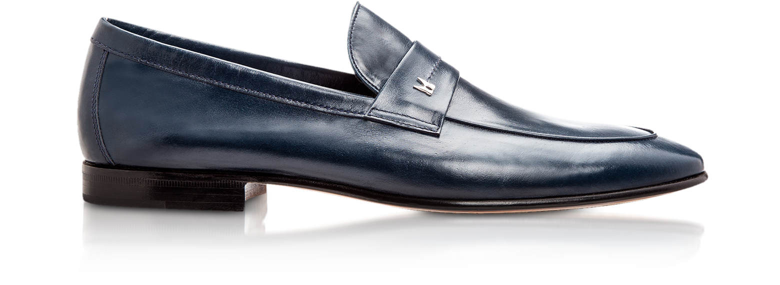 Navy Kangaroo Leather Loafer Shoes 