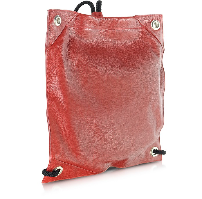 MM6 Maison Martin Margiela Red Grained Leather Backpack at FORZIERI