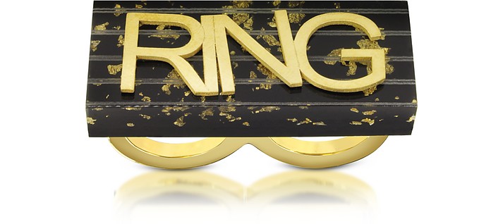 MM6 Maison Martin Margiela Black & Gold Resin Ring M (52 - 56 mm) at ...
