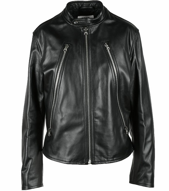 Women's Black Leather Jacket - MM6 Maison Martin Margiela