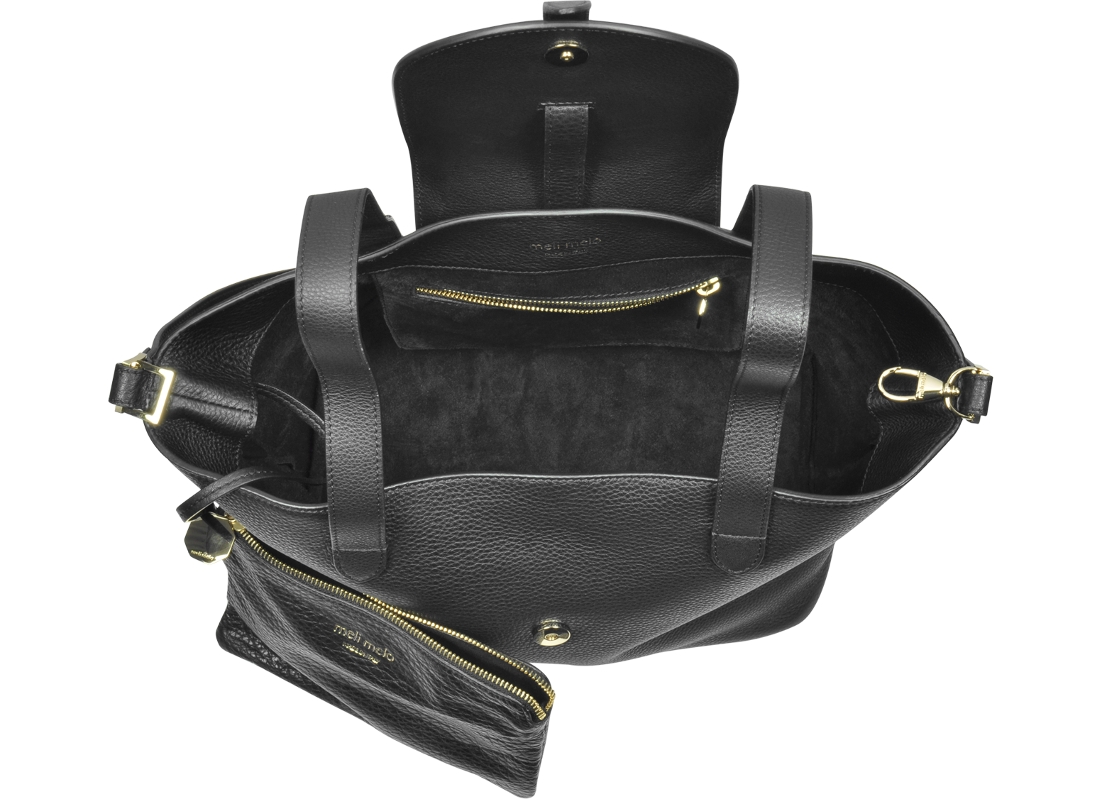 Meli Melo Thela Medium Bag (Black, Zip Closure)
