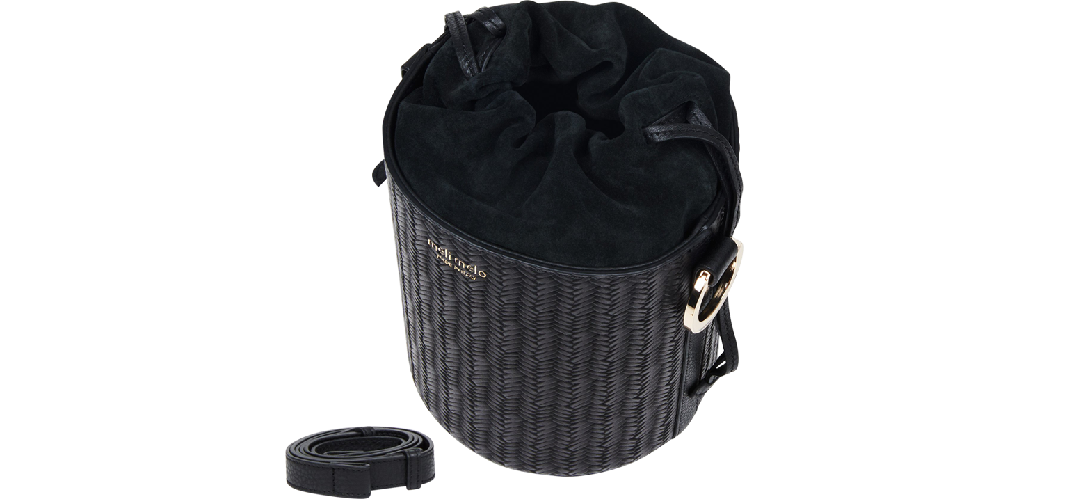 Santina mini bucket bag black large woven Santina
