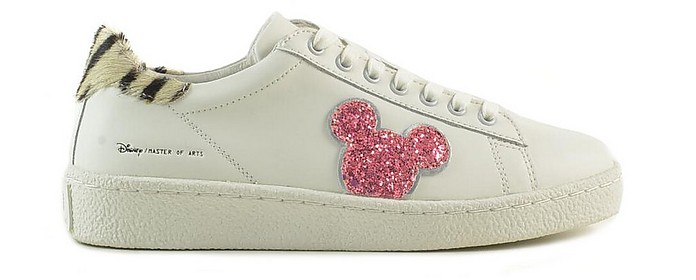 White Leather and Glitter Women's Sneakers - Moa Master Of Arts