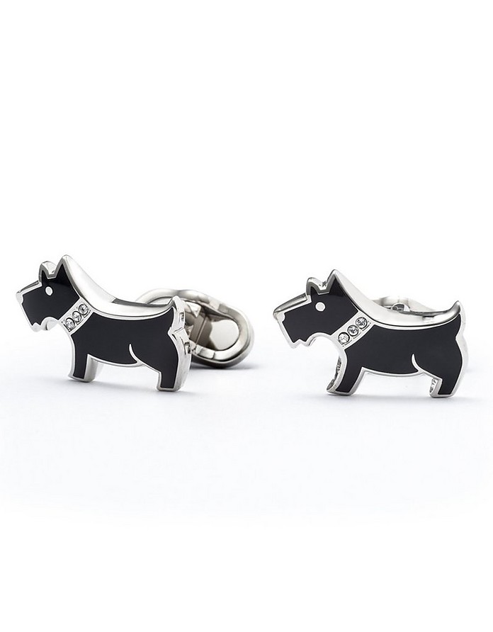 Black Enamel and Brass Men's Dog Cufflinks - Mon Art