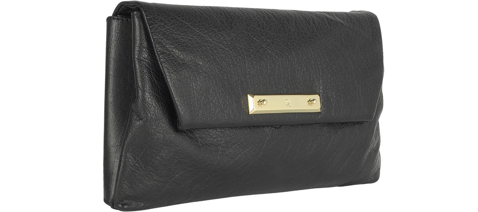 Alexander McQueen McQ - Black Leather Envelope Clutch - FORZIERI