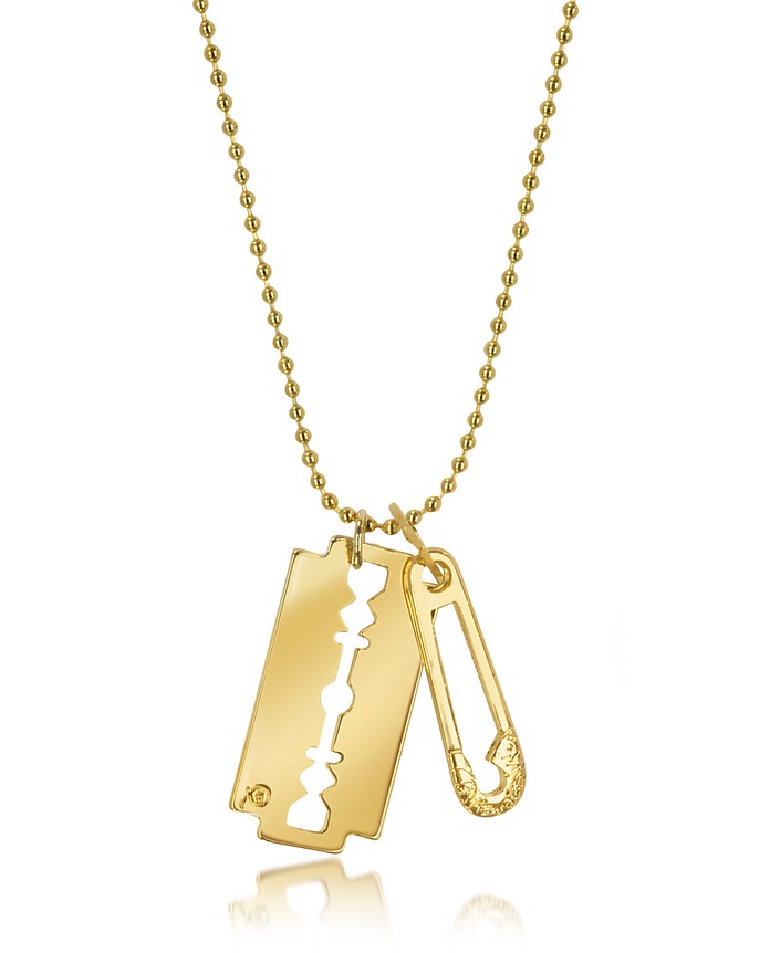 McQ Alexander McQueen Gold Razor Pendant Necklace at FORZIERI