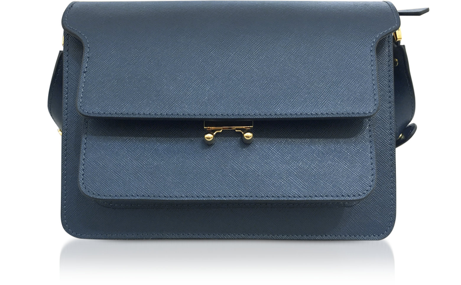 Marni Color Block Powder and Navy Blue Saffiano Leather Trunk Bag