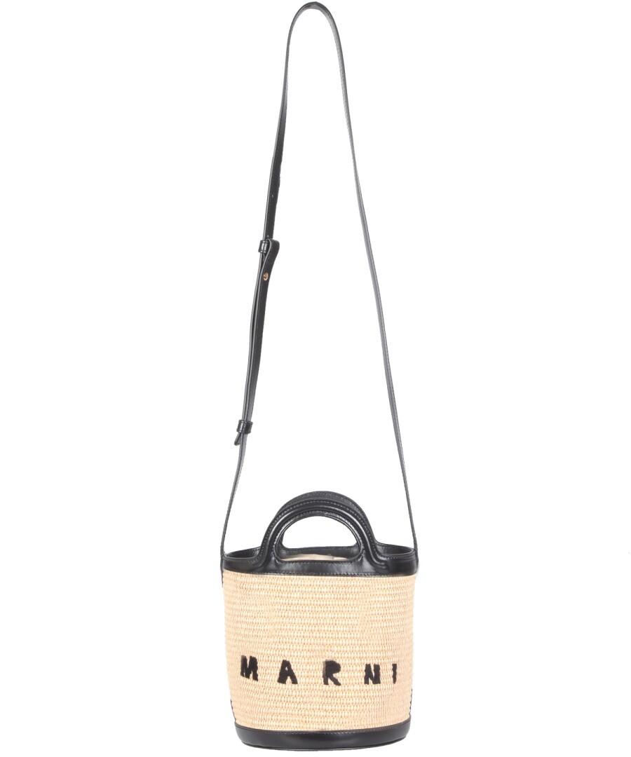 Marni lime Tropicalia bag in raffia with handles, shoulder strap and fabric  lining for children