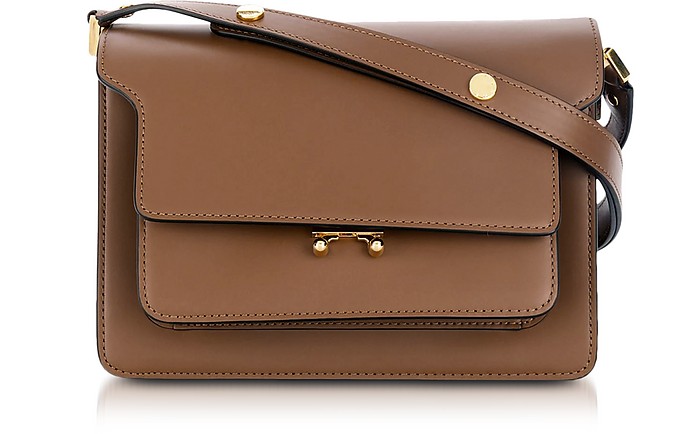 Gold Brown Leather Trunk Shoulder Bag  - Marni