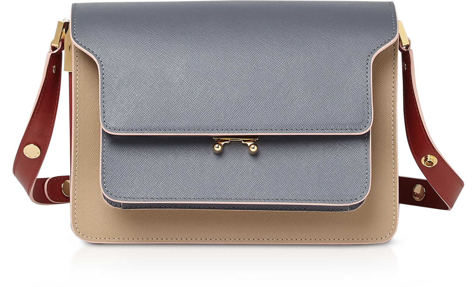 Marni Beige, Red Saffiano Leather Trunk Bag at FORZIERI