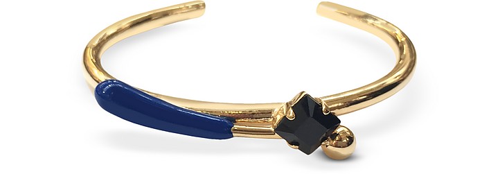 Gold Metal and Mazarine Blue Enamel and Strass Cuff Bracelet - Marni
