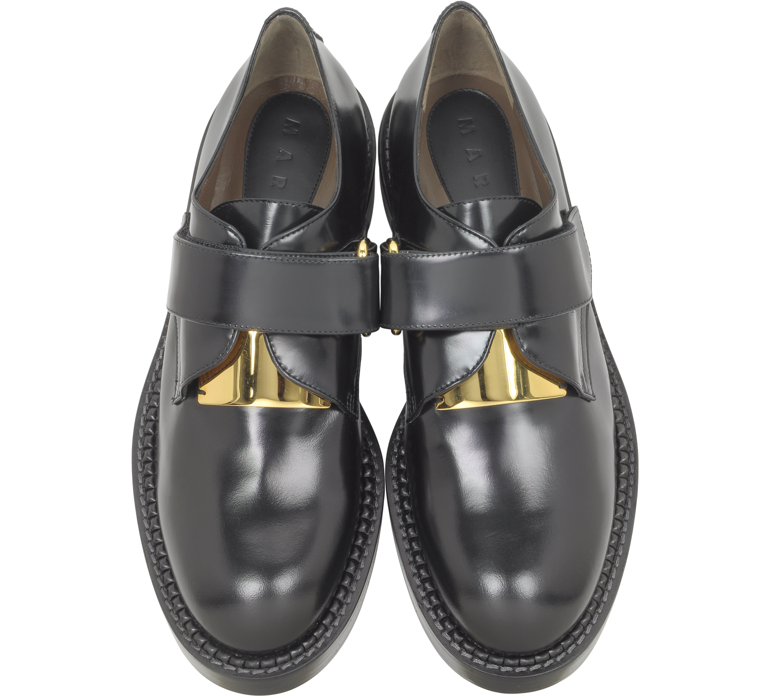 Marni Village Lux Black and Gold Leather Derby Shoe 36 IT/EU at FORZIERI