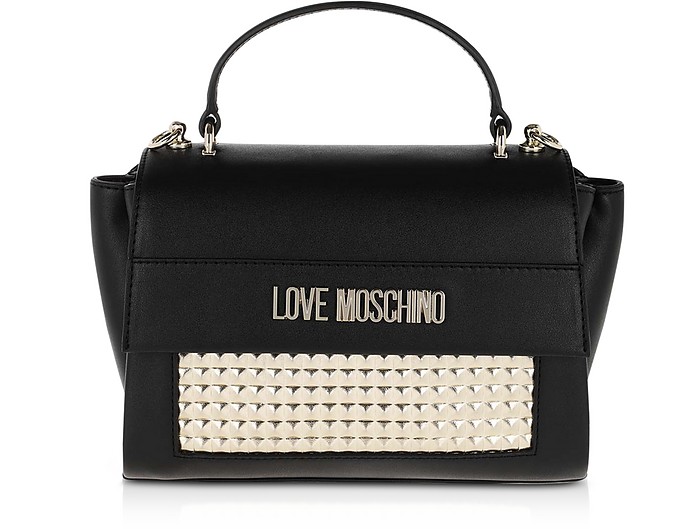 Black Eco-Leather Studded Satchel Bag - Love Moschino