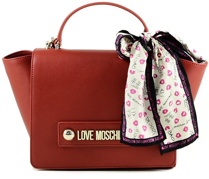 Red Eco-Leather Trapeze Satchel Bag - Love Moschino