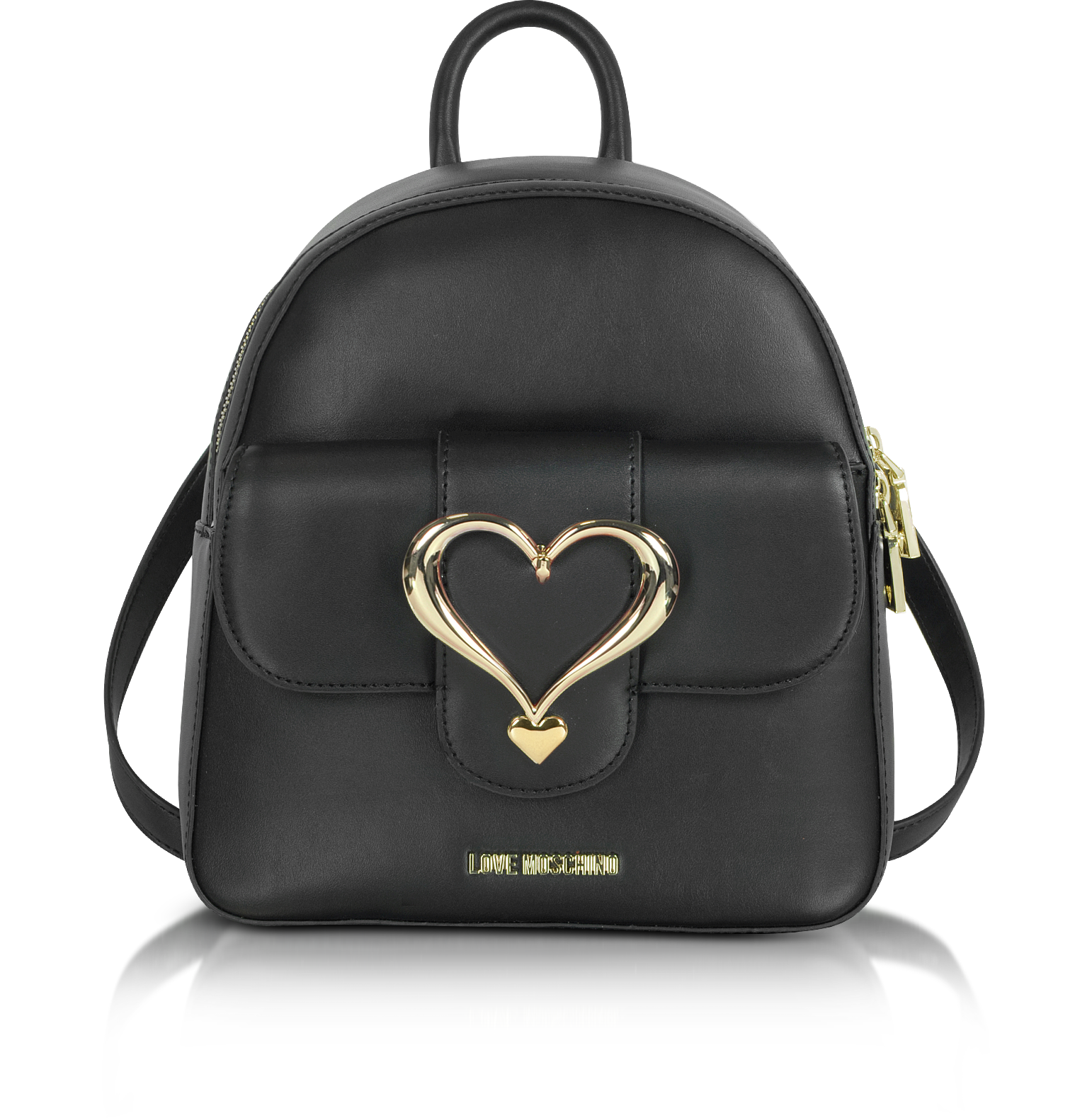 Love Moschino Black Eco Leather Backpack w/Heart Buckle at FORZIERI UK