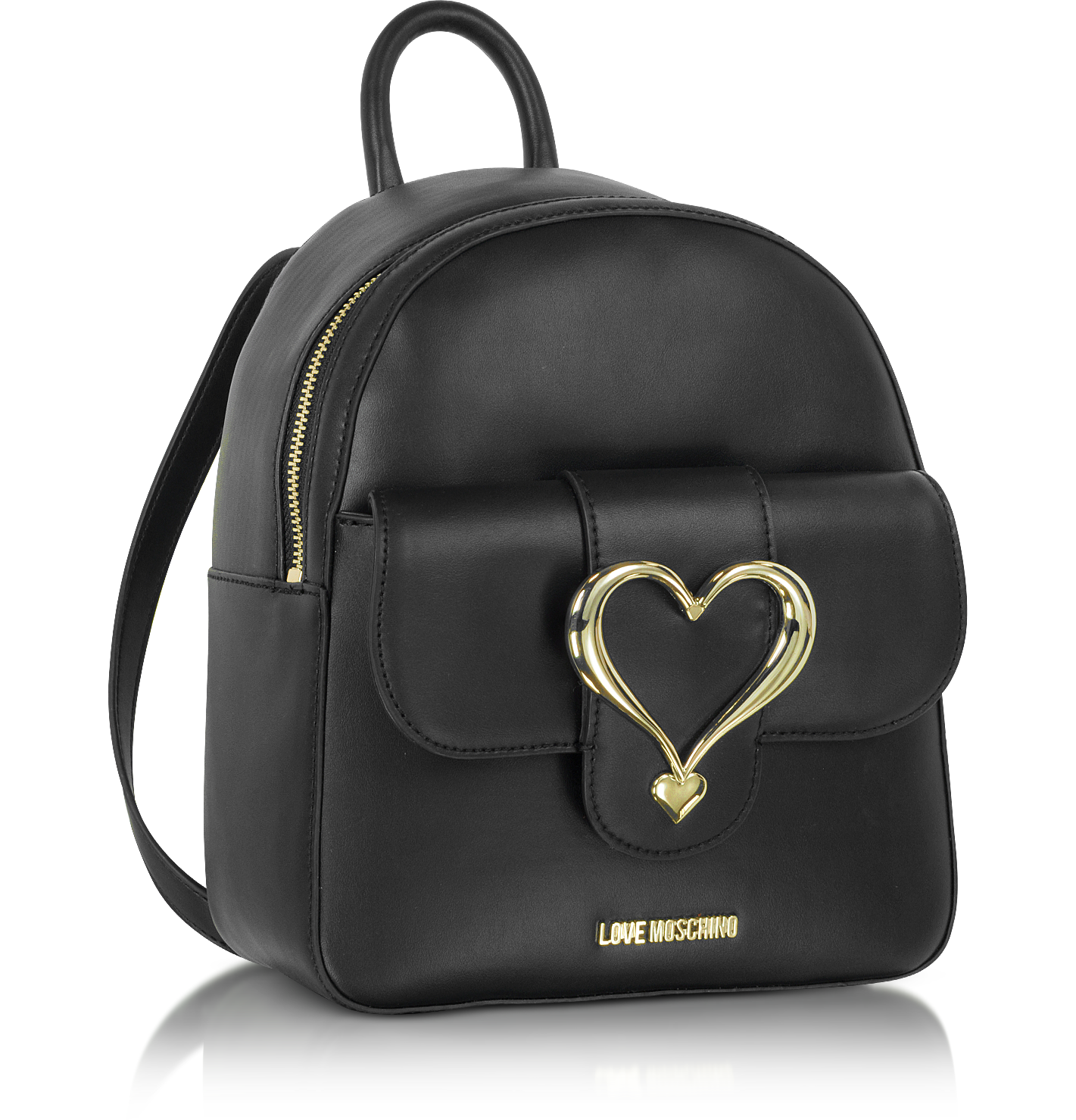 Love Moschino Black Eco Leather Backpack w/Heart Buckle at FORZIERI UK