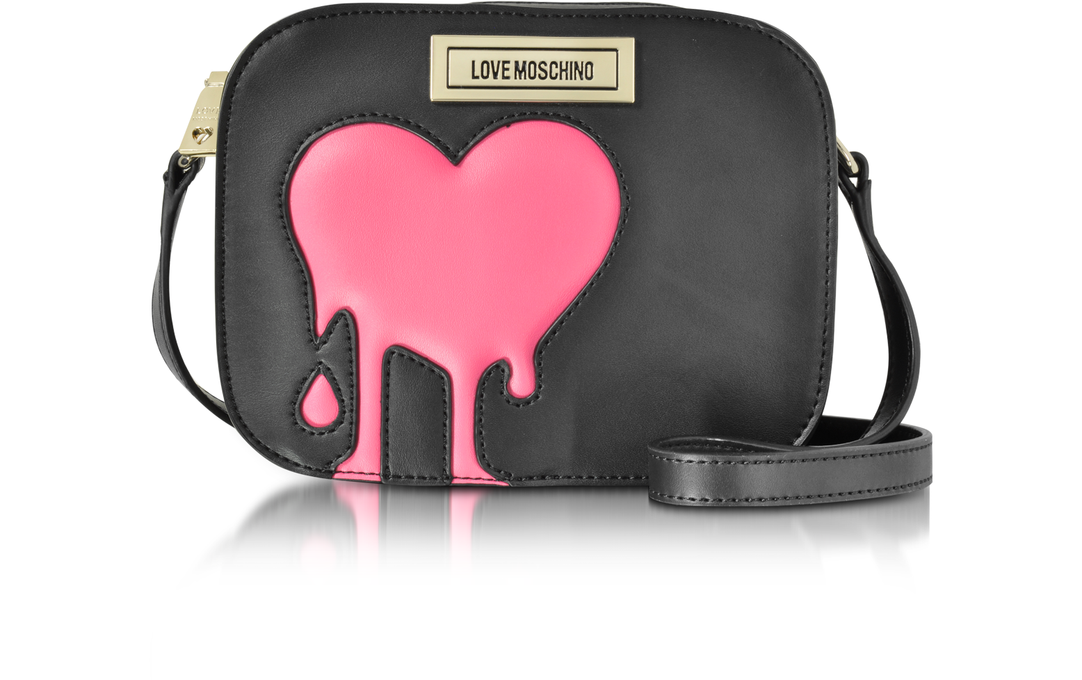 Pink \u0026 Black Eco Leather Crossbody Bag 